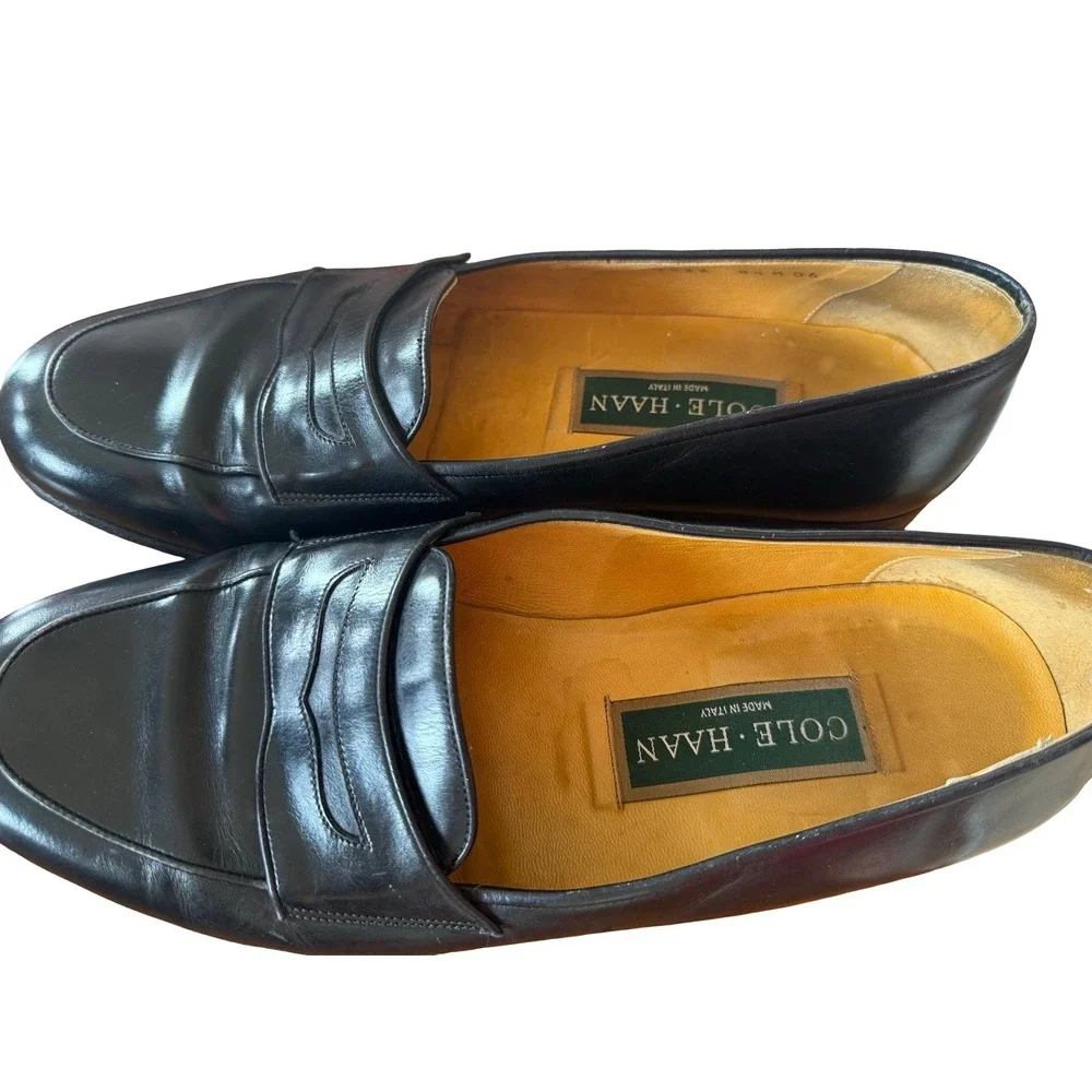 Cole Haan Men's 8.5M Black‎ Leather Penny Loafers Made in Italy Classic Shoes